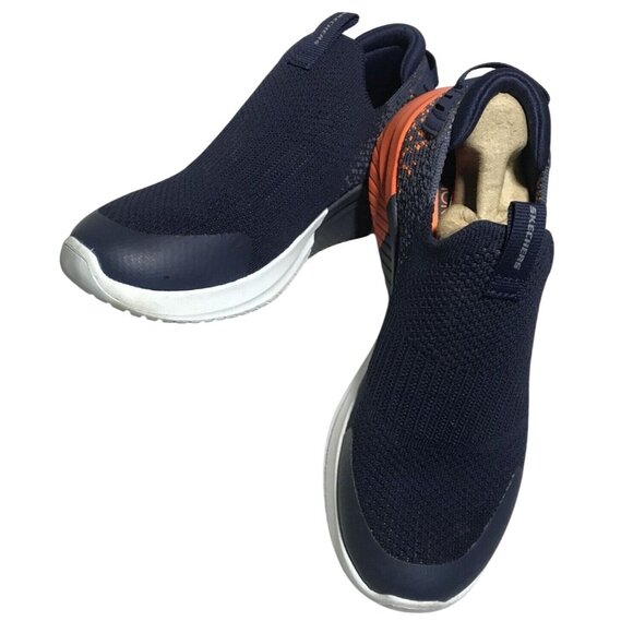 Skechers Boys Girls Slip-On Athletic Shoes Navy & Orange Knit Size 1 - Picture 2 of 9